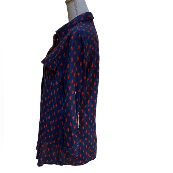 Charter Club linen navy & red patterned XL buttondown shirt with 2 pockets (NWT) - Picture 3 of 14